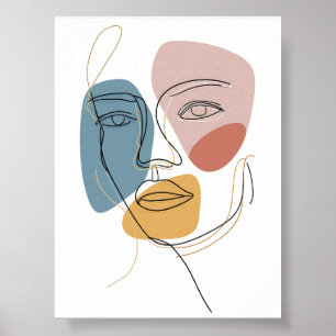 Minimalist Abstract Face Portrait one line sketch Poster