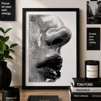 Minimalist Abstract Face Profile Black & White Poster