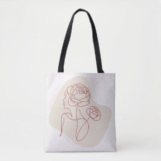 Minimalist Abstract Floral Line Art Tote Bag