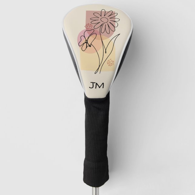 Minimalist abstract flower line art  golf head cover (Front)