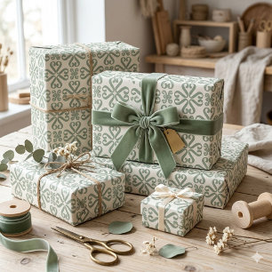 Minimalist Abstract Geometric Sage Green Wrapping Paper