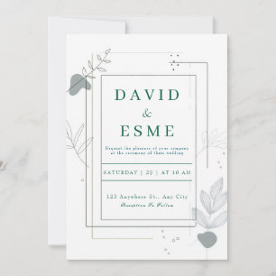 Minimalist Abstract Grey Botanical Wedding Invitation