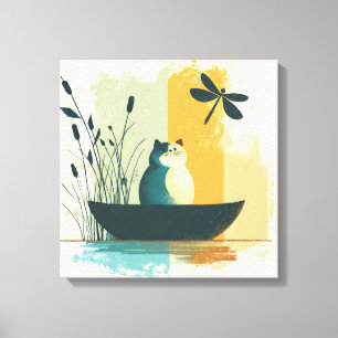 Minimalist Abstract Lake Chubby White Cat Canoe Canvas Print
