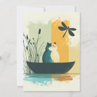 Minimalist Abstract Lake Chubby White Cat Canoe