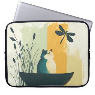 Minimalist Abstract Lake Chubby White Cat Canoe Laptop Sleeve