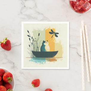 Minimalist Abstract Lake Chubby White Cat Canoe Napkin