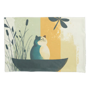 Minimalist Abstract Lake Chubby White Cat Canoe Pillowcase
