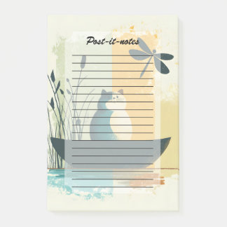 Minimalist Abstract Lake Chubby White Cat Canoe Post-it Notes