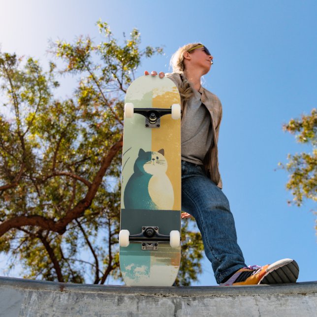 Minimalist Abstract Lake Chubby White Cat Canoe Skateboard (Outdoor 1)