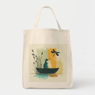 Minimalist Abstract Lake Chubby White Cat Canoe Tote Bag