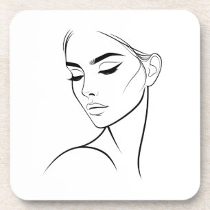 Minimalist Abstract Line Feminine Aesthetic Face 3 Coaster