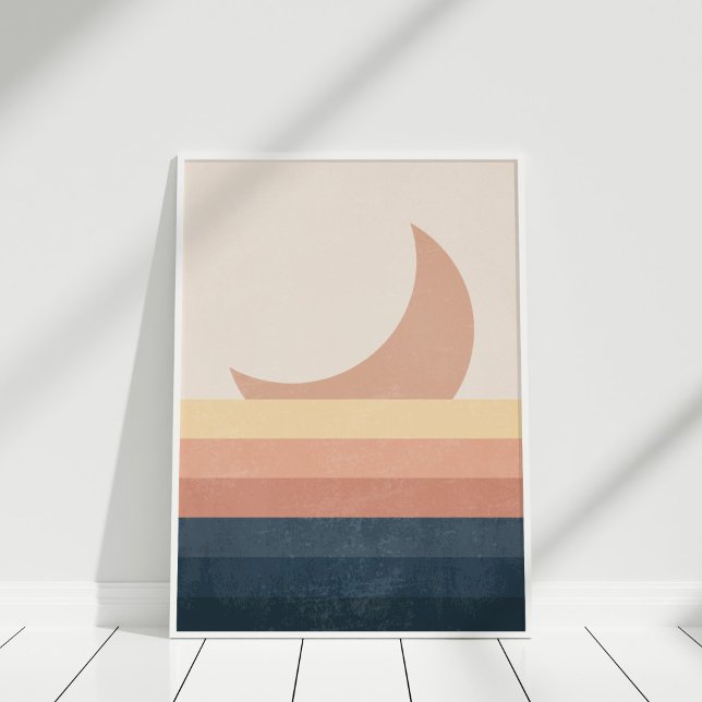 Minimalist Abstract Moon and Ocean  Poster (Minimalist Abstract Moon and Ocean Poste in a white frame.)