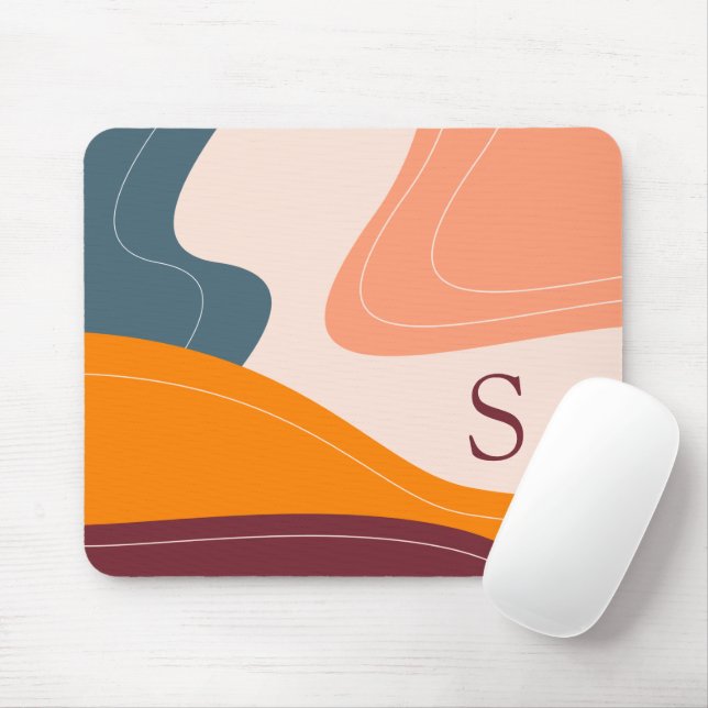 Minimalist Abstract Organic Shapes Waves Monogram Mouse Mat (With Mouse)