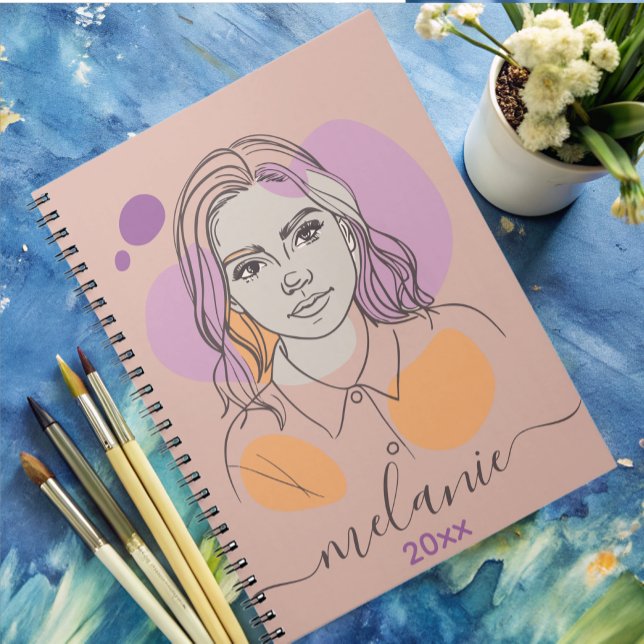 Minimalist Abstract Portrait Custom Monogram  Notebook (Creator Uploaded)