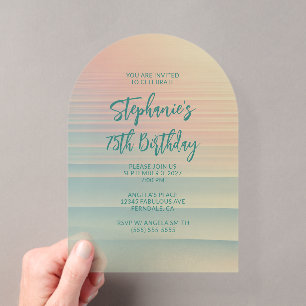 Minimalist Abstract Seaside Sunrise 75th Birthday Acrylic Invitations