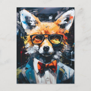 Minimalist Abstract Suited Fox Holiday Postcard