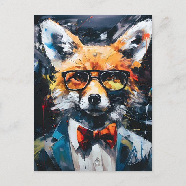 Minimalist Abstract Suited Fox Holiday Postcard (Front)