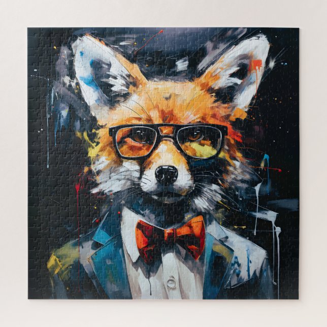 Minimalist Abstract Suited Fox Jigsaw Puzzle (Vertical)