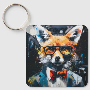 Minimalist Abstract Suited Fox Key Ring