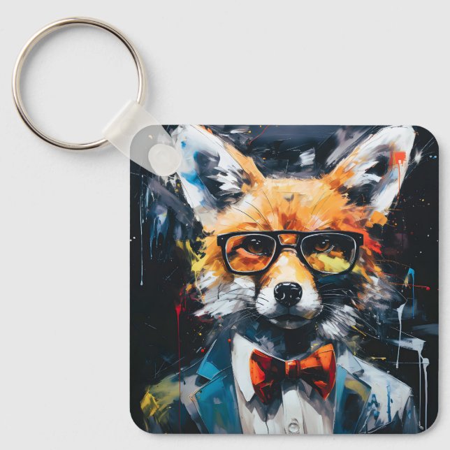 Minimalist Abstract Suited Fox Key Ring (Front)