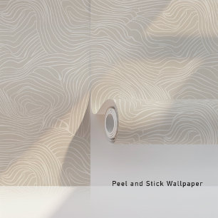 Minimalist Abstract Waves Beige & White Wallpaper
