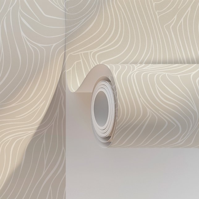 Minimalist Abstract Waves Beige & White Wallpaper (Creator Uploaded)