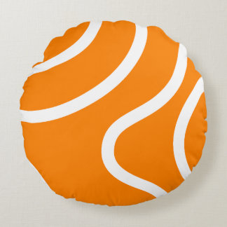 Minimalist Abstract White Lines on Vibrant Orange Round Cushion