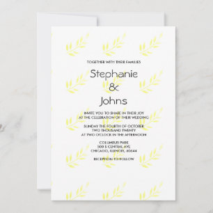 Minimalist Abstract Yellow Leaves Artsy Wedding Invitation