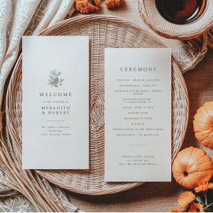 Minimalist Acorns & Pinecone Fall Wedding Programme