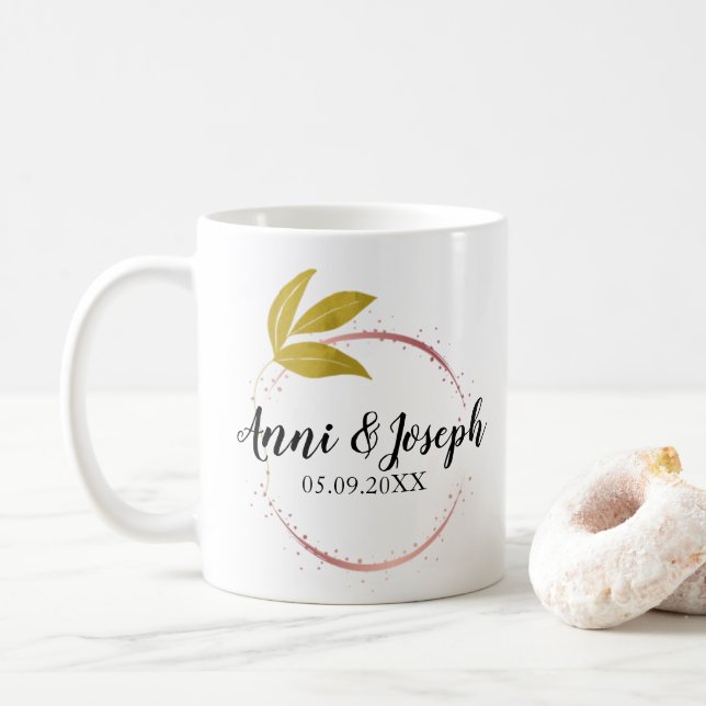 Minimalist Add Couple Name Date Rose Pink Wedding  Coffee Mug (With Donut)
