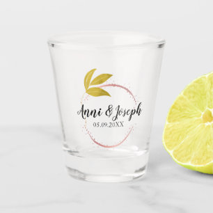 Minimalist Add Couple Name Date Rose Pink Wedding  Shot Glass