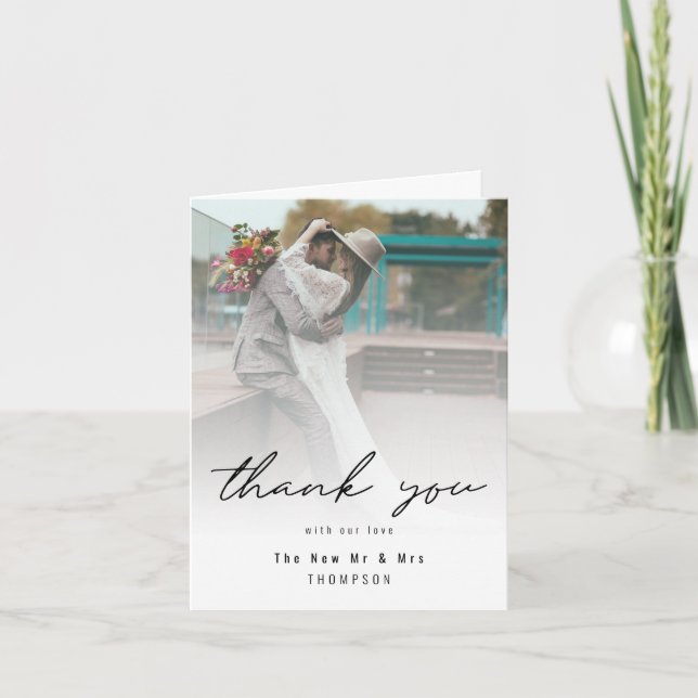 Minimalist Add Photo Modern Wedding Photo Thank You Card (Front)