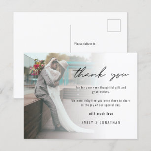Minimalist Add Photo Wedding Photo Thank you Postc Postcard