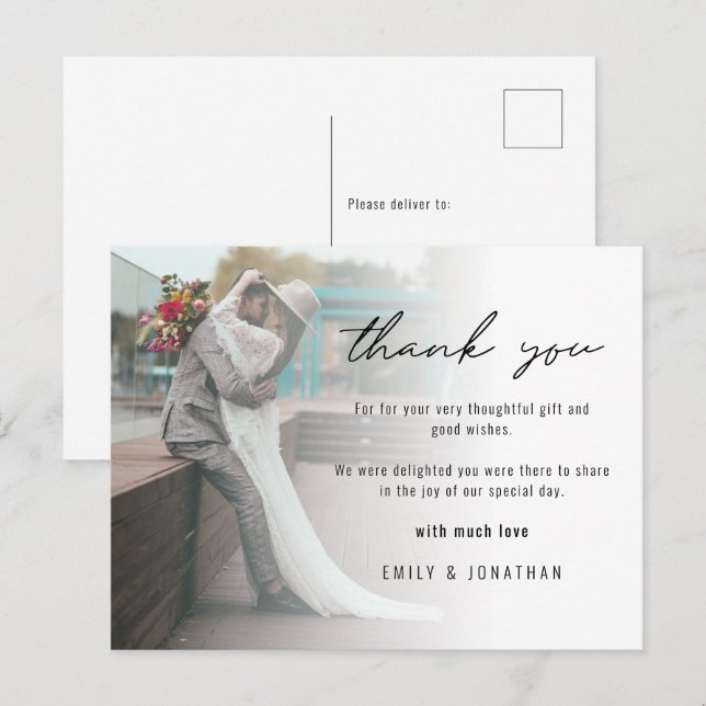 Minimalist Add Photo Wedding Photo Thank you Postc Postcard (Front/Back)