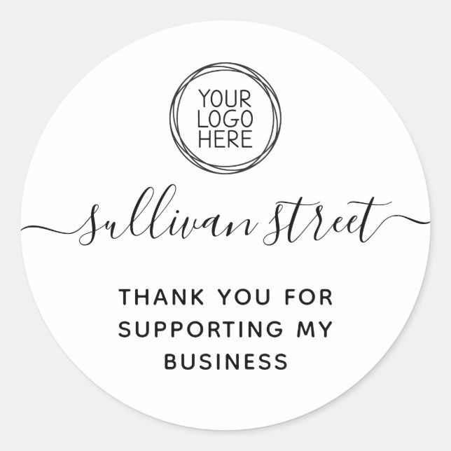 Minimalist Add You Logo Small Business Thank You Classic Round Sticker (Front)