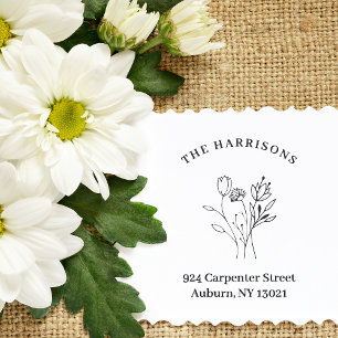 Minimalist Address Botanical Wildflowers Bouquet  Rubber Stamp