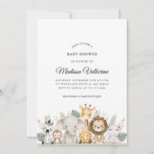 Minimalist Adventure Woodland Animals Baby Shower Invitation