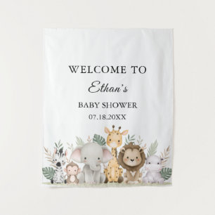 Minimalist Adventure Woodland Animals Baby Shower Tapestry