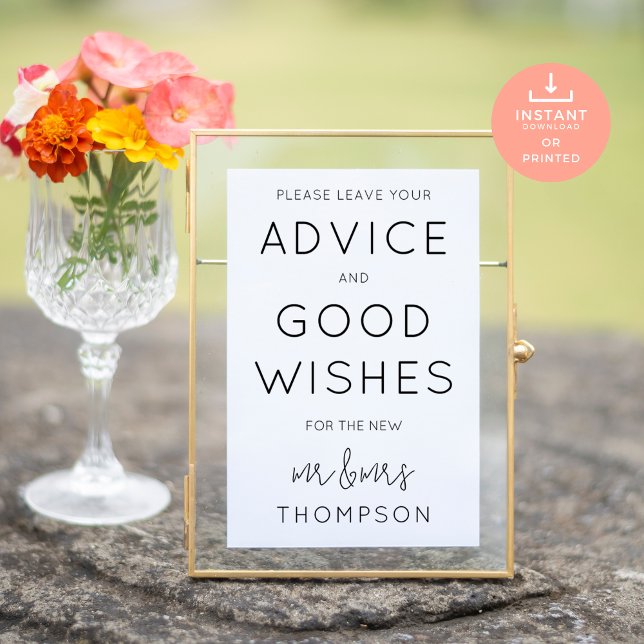 Minimalist Advice and Good Wishes Wedding Sign (Creator Uploaded)