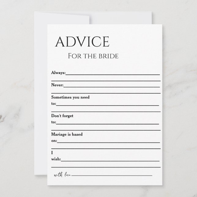 Minimalist advice for the bride  invitation (Front)