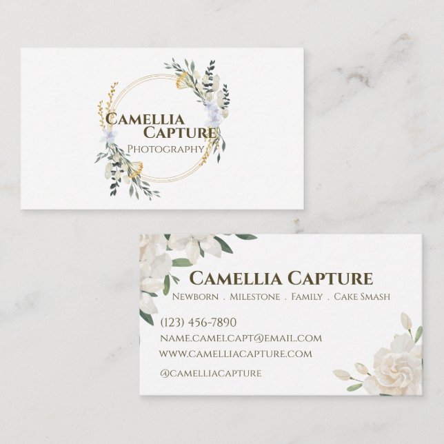 Minimalist Aesthetic Elegant Floral White Rose Business Card (Front/Back)