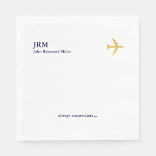 Minimalist Airplane Airline Party White Napkin