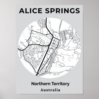 Minimalist Alice Springs Modern White Black Map Poster