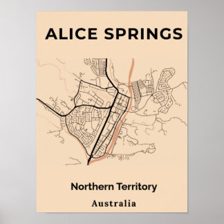 Minimalist Alice Springs Orange Black Map Poster