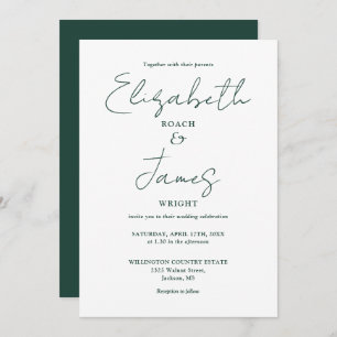 Minimalist All In One Emerald Green Script Wedding Invitation