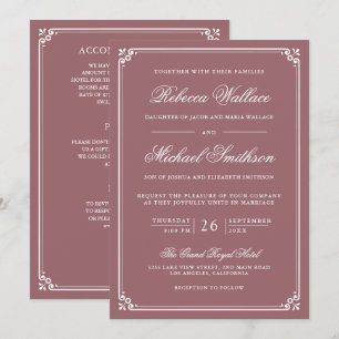 Minimalist All in One QR Code Dusty Rose Wedding Invitation