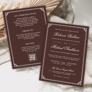 Minimalist All in One QR Espresso Brown Wedding Invitation