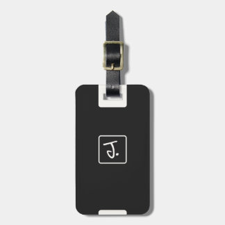 Minimalist Almost Black with White Monogram Luggage Tag