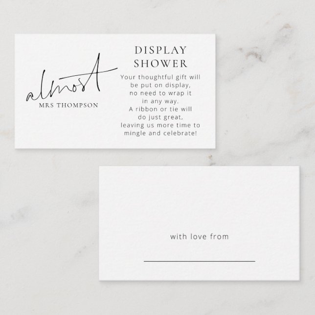 Minimalist Almost Mrs Display Shower Enclosure Card (Front/Back)