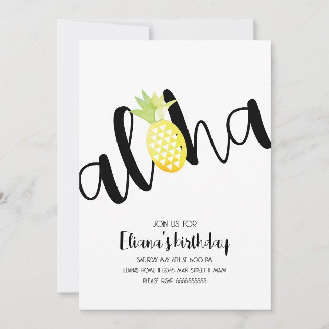 Minimalist Aloha Hawaii Luau Photo Birthday Party Invitation (Front)